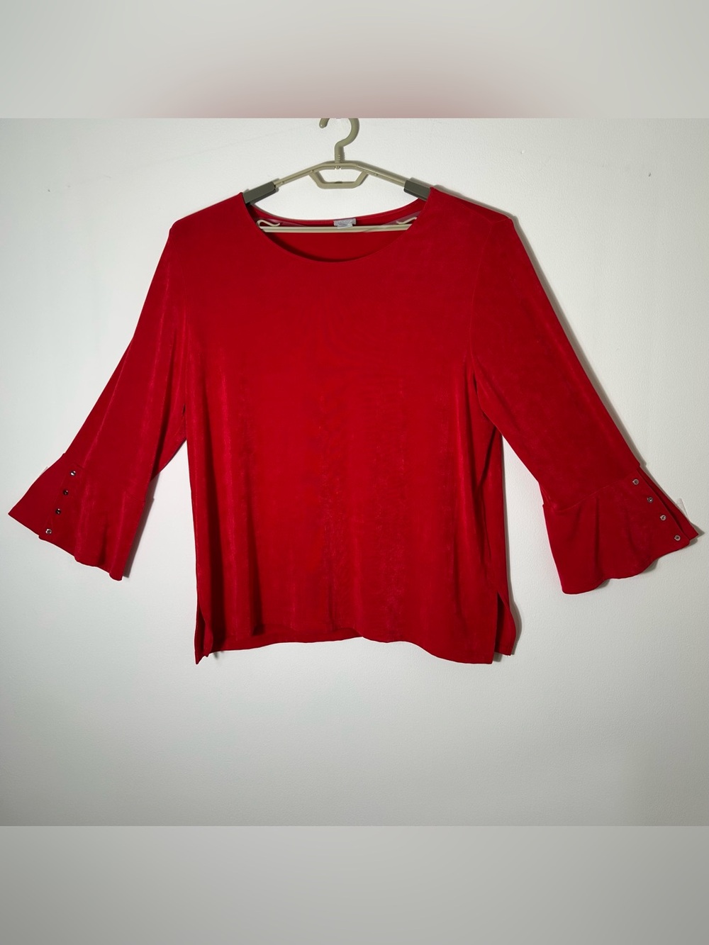 Chicos Travelers Tunic Womens 4 20/22 Red Slinky Bell Button Long Sleeves Travel